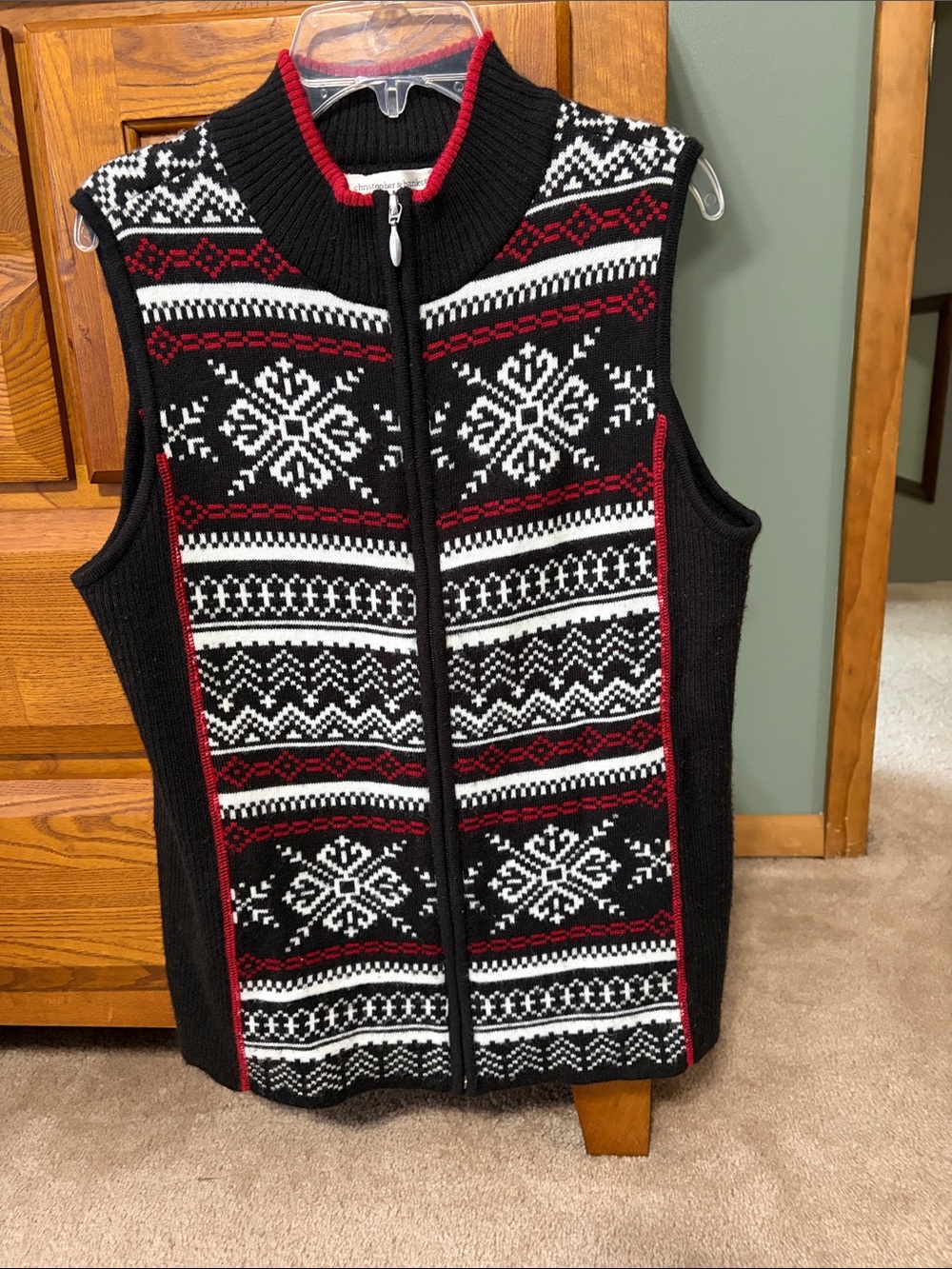 Christopher & Banks Black, White & Red Zip Sweater Vest